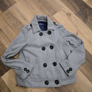 American Eagle Outfitters Double-Breasted Gray Pea Coat